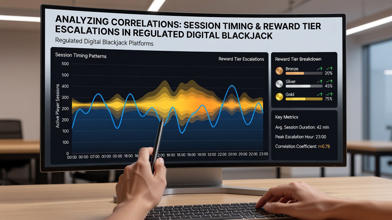 Data visualization showing session timing patterns plotted against reward tier progression in regulated digital blackjack platforms