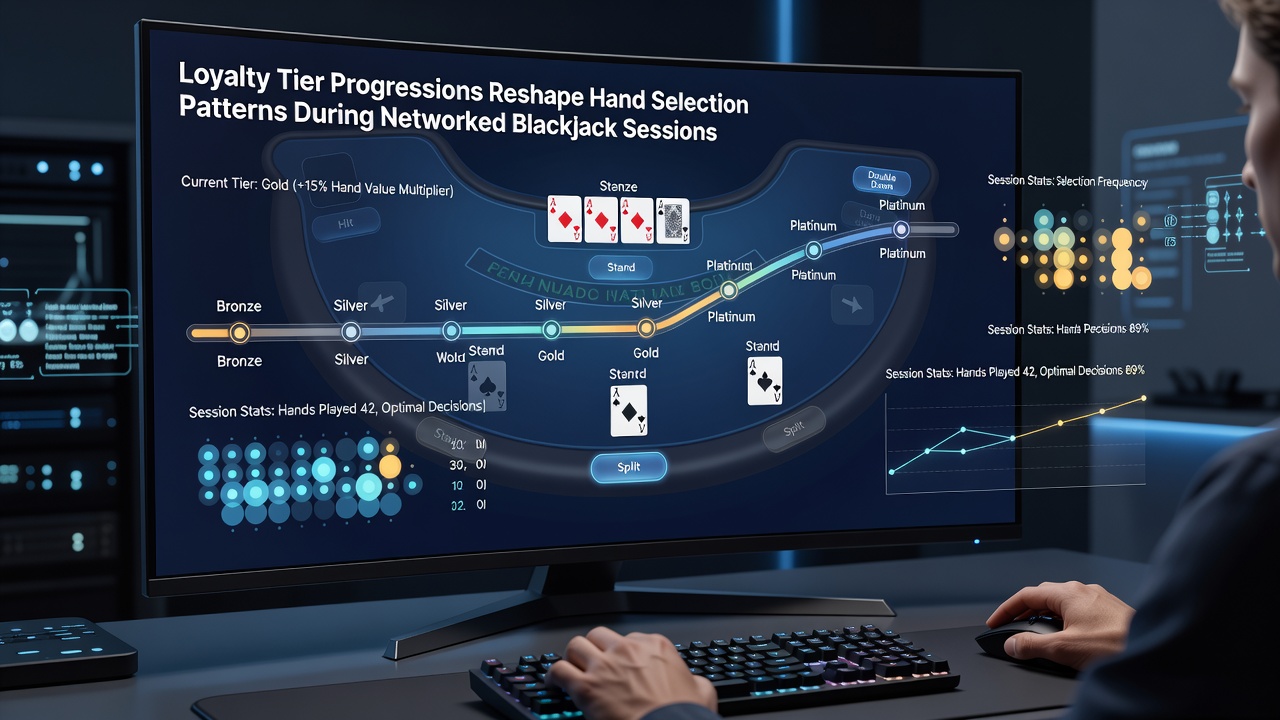 Comparison chart of hand selection adjustments by loyalty tier in networked blackjack environments
