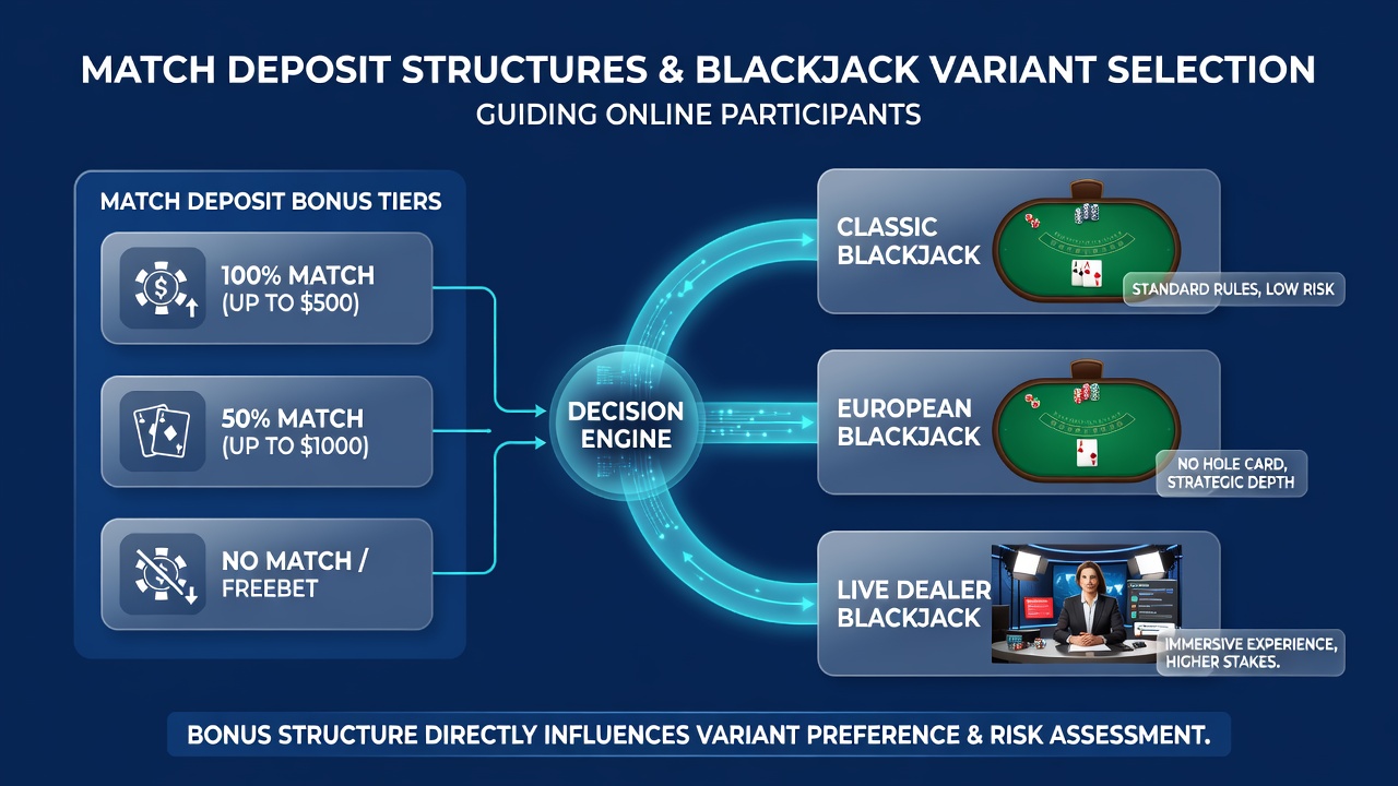 Digital interface displaying blackjack variant rules alongside active match deposit progress indicators
