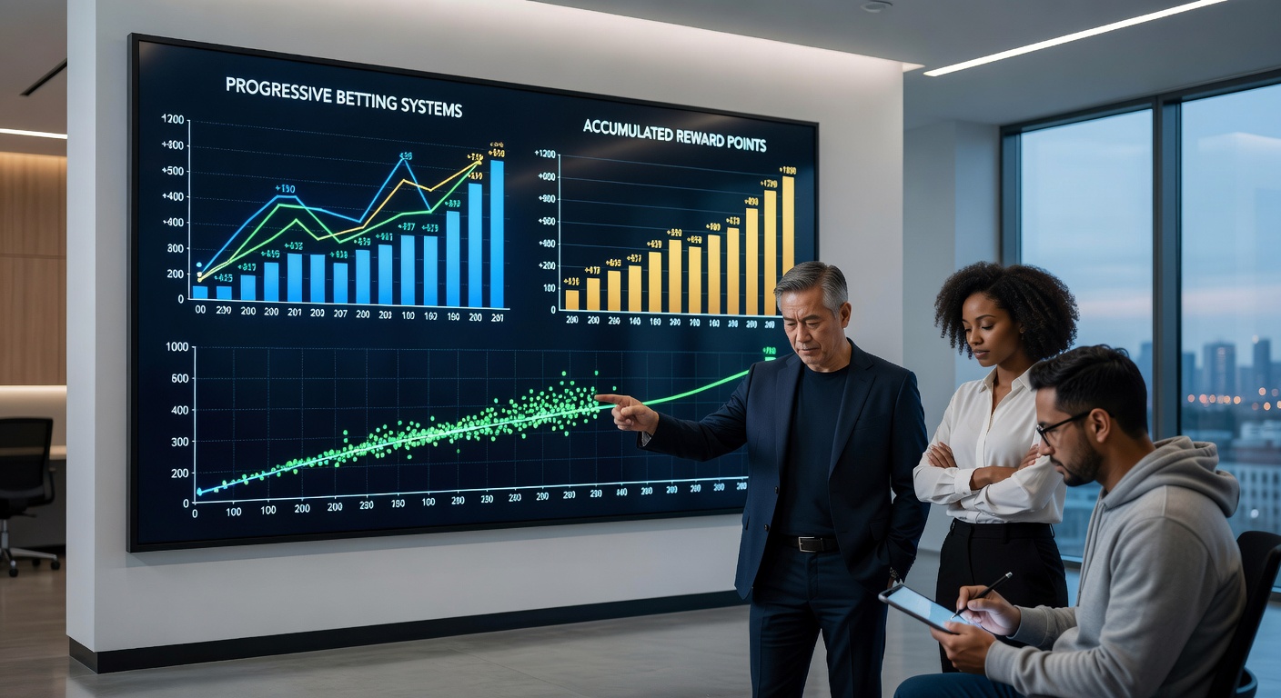 Data visualization of blackjack reward points earned through progressive betting at licensed online and land-based platforms