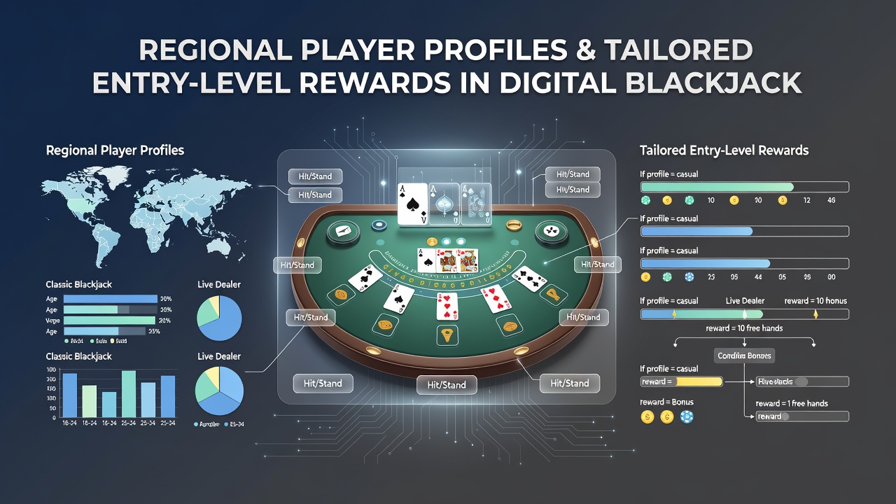Digital blackjack interface showing regional player data influencing initial bonus offers at licensed platforms