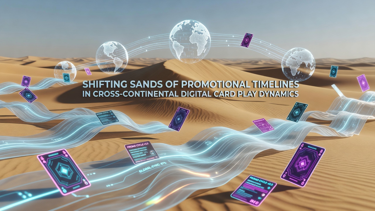 Digital card play interface showing promotional timeline indicators across global platforms