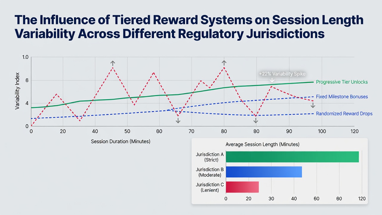 Infographic comparing session length distributions in tiered loyalty programs under varying regulatory conditions