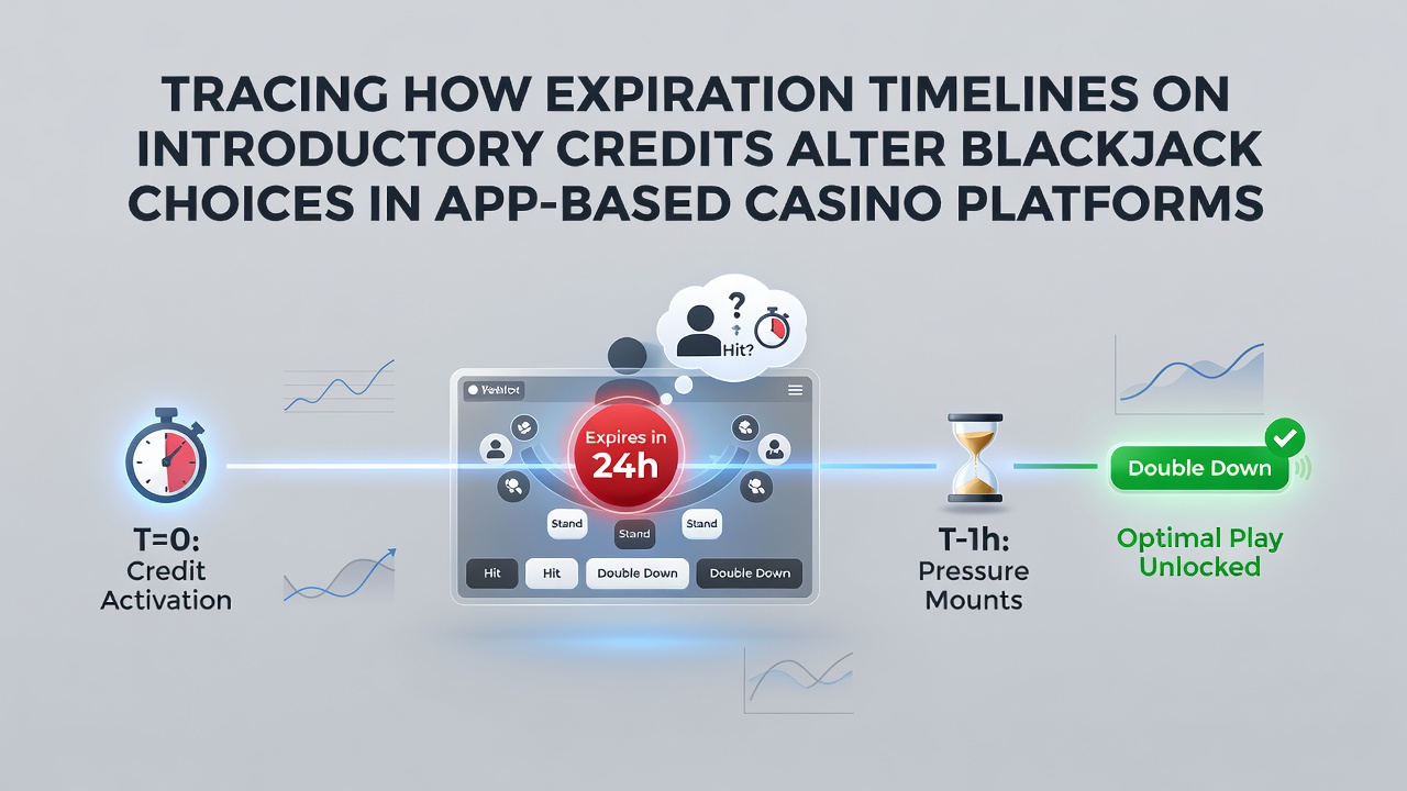 App-based blackjack interface displaying introductory credit expiration countdown and hand options