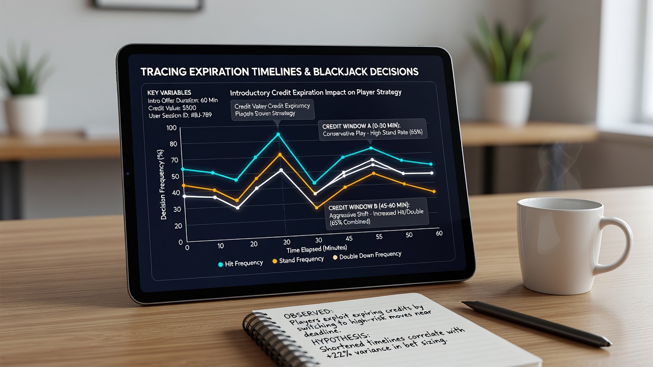 Blackjack player reviewing hand decisions near credit expiration in mobile app